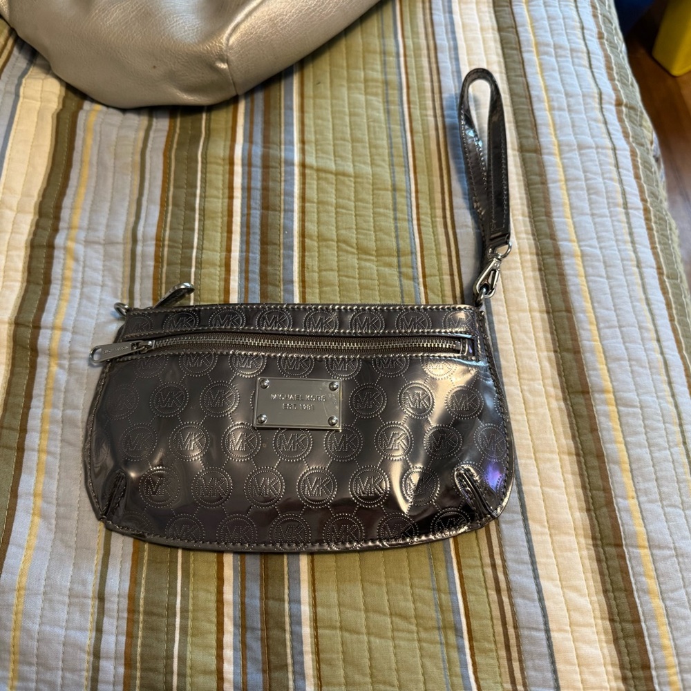 Michael Kors Shiny Black Logo Wristlet